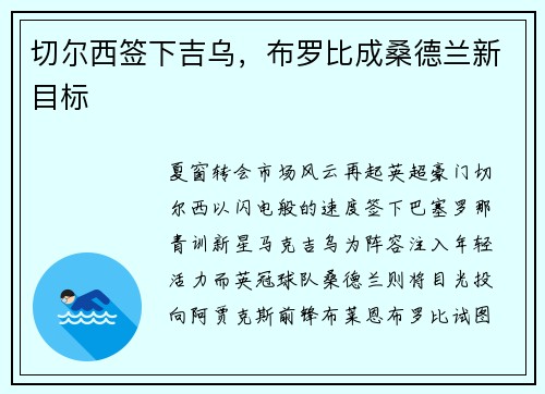 切尔西签下吉乌，布罗比成桑德兰新目标